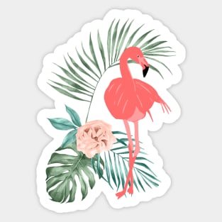 Flamingo Bird Plants Rose Sticker